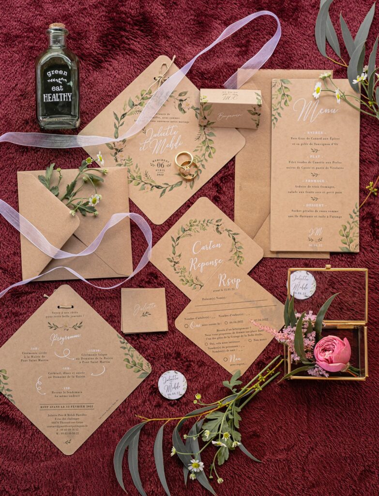 Shooting d'inspiration pour un mariage rustique, poétique et naturel : papeterie